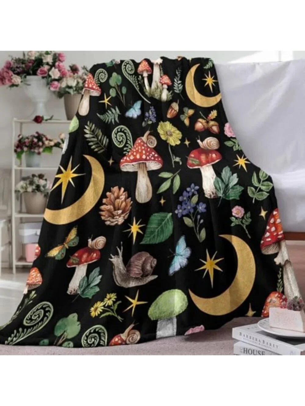 Cozy Mystical Forest Mushroom Flannel Throw Blanket | Fairy Tale Home Decor